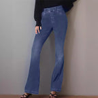 Women's High-Waisted Flared Jeans with Subtle Wash
