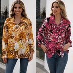 Women's Elegant Floral Print Blouse with Wide Sleeves