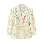 Women's Elegant Oversized Blazer Jacket with Belt and Shoulder Pads