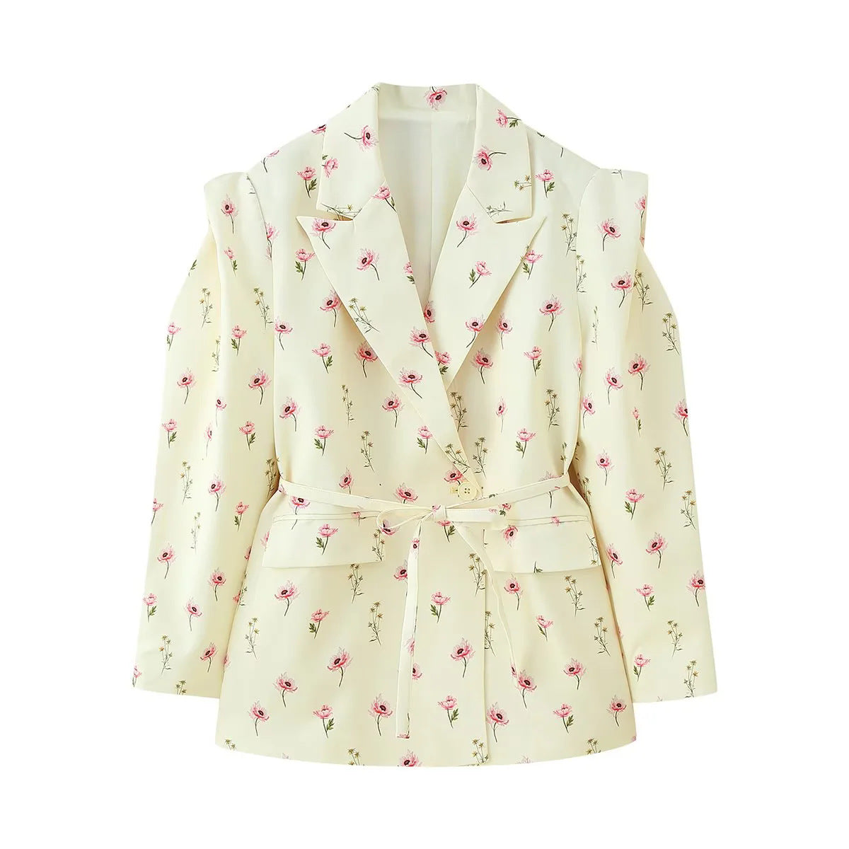 Women's Elegant Oversized Blazer Jacket with Belt and Shoulder Pads