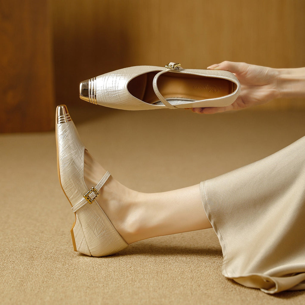 Women's Ballerina Flats with Strap and Block Heel