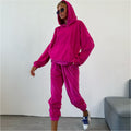 Women's Comfortable Velour Sweat Suit with Hood and Elastic Waistband