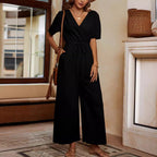Casual Wide-Leg Jumpsuit with Waist Belt