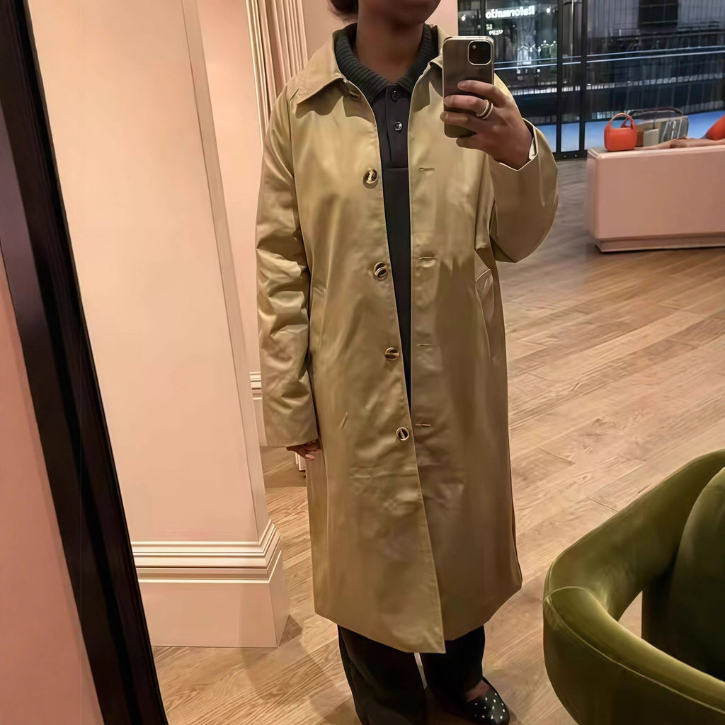 Women's Elegant Trench Coat with Plaid Interior and Loose Cut