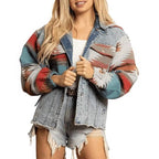 Women's Denim Jacket in Casual Boho Style with Hood