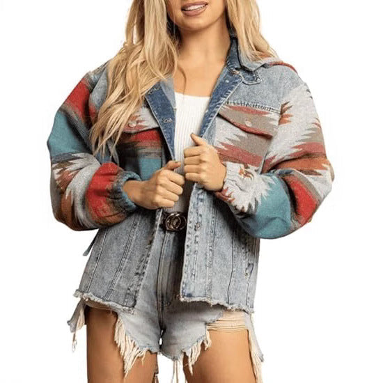 Women's Denim Jacket in Casual Boho Style with Hood