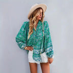 Women's Floral Blouse Top with Volant Sleeves