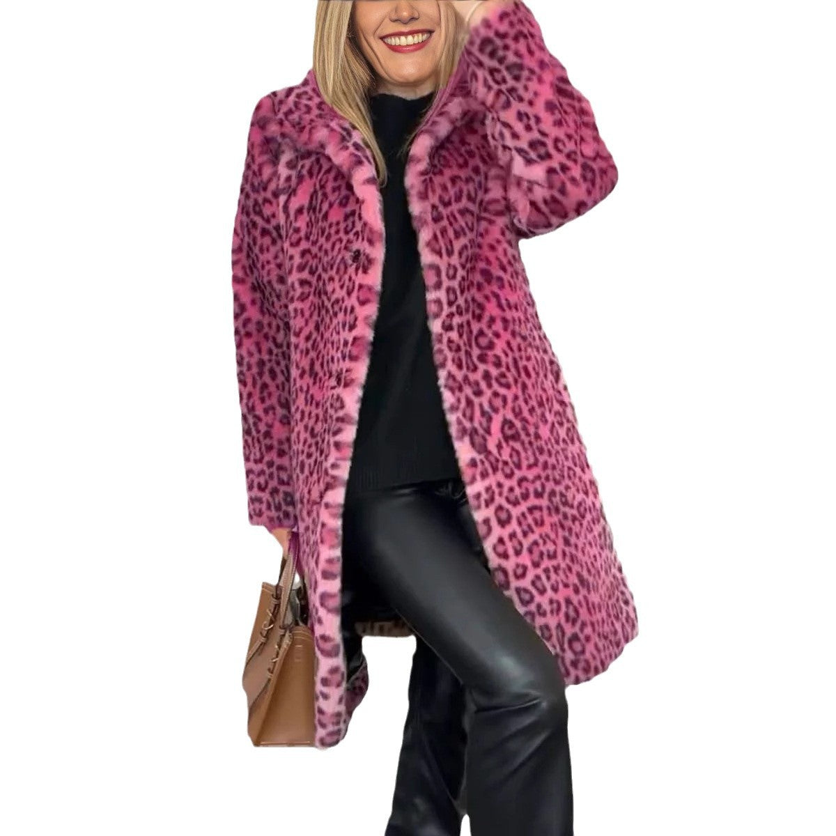Women's Luxurious Leopard Print Teddy Coat with Soft Fleece