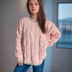 Women's Chunky Knit Sweater with Unique Cable Pattern and Relaxed Fit