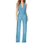 Glittering V-Neck Jumpsuit with Wide Legs