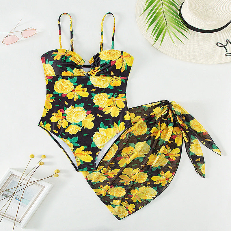 Women's Floral Swimsuit with Wrap Skirt