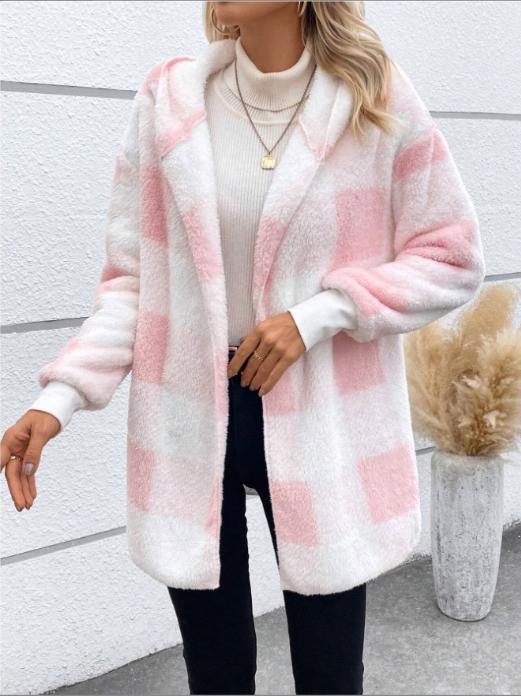 Women's Long Plaid Coat in Soft Material