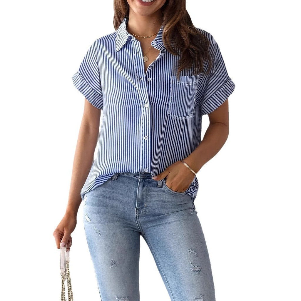 Women's Striped Shirt Blouse with Loose Fit