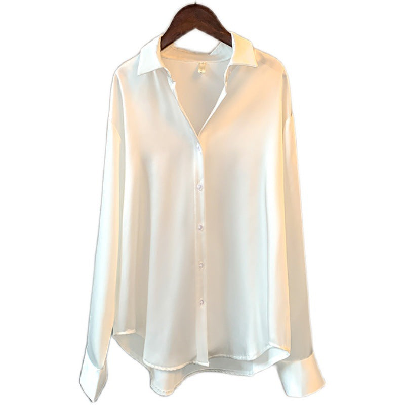 Elegant Fine Satin Blouse with Ruffle Details