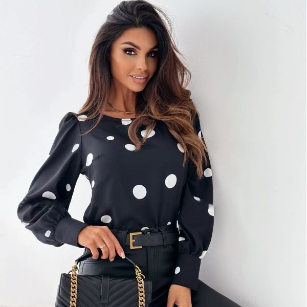 Women's Polka Dot Blouse with Ruffle Sleeves