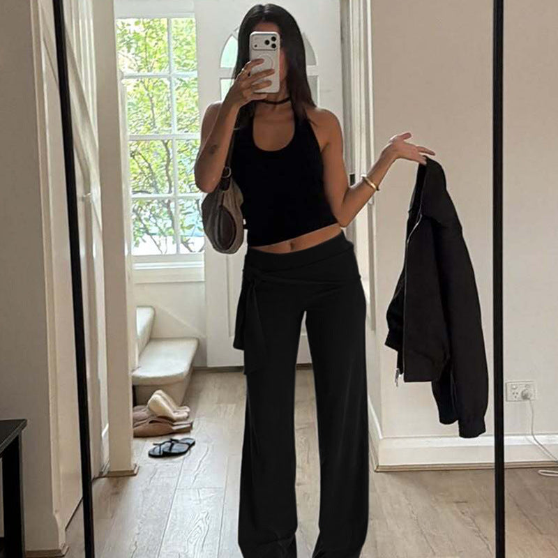 Women's Flowing Palazzo Pants with Stylish Wrap Tie