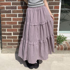 Women's Maxi Skirt with Ruffle and Plaid Pattern