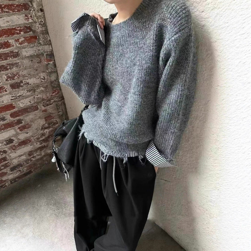 Women's Chunky Knit Sweater with Contrast Cuffs and Casual Fit