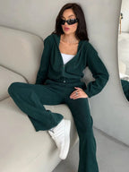 Women's Casual Sweat Set with Elastic Waistband and Modern Zipper