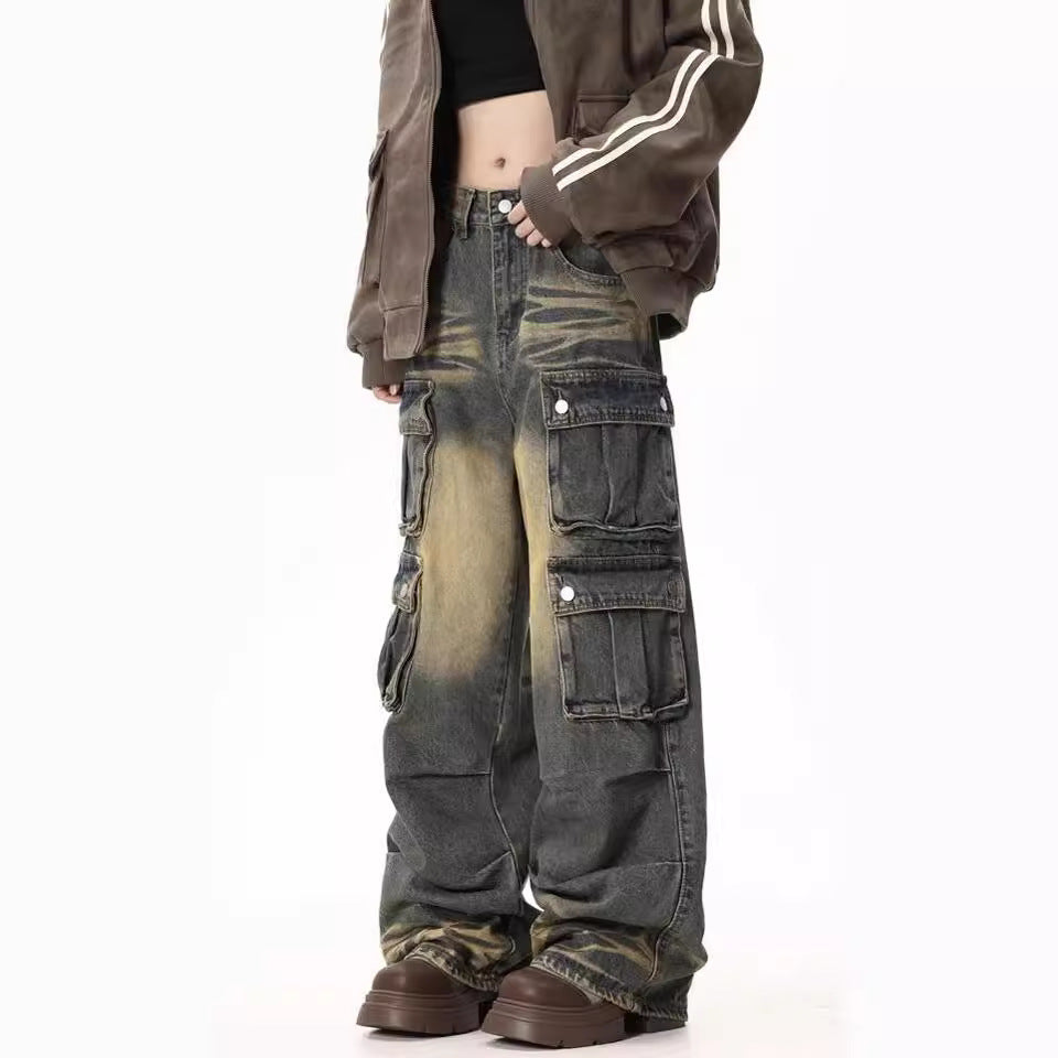 Women's Wide-Leg Cargo Jeans with Side Pockets