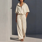 Women's Casual Lounge Set with Half-Zip Hoodie and Wide Palazzo Pants