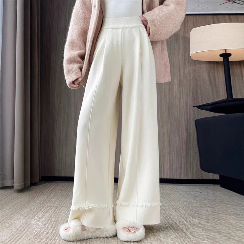Women's Elegant Wide-Leg Trousers with Fringe