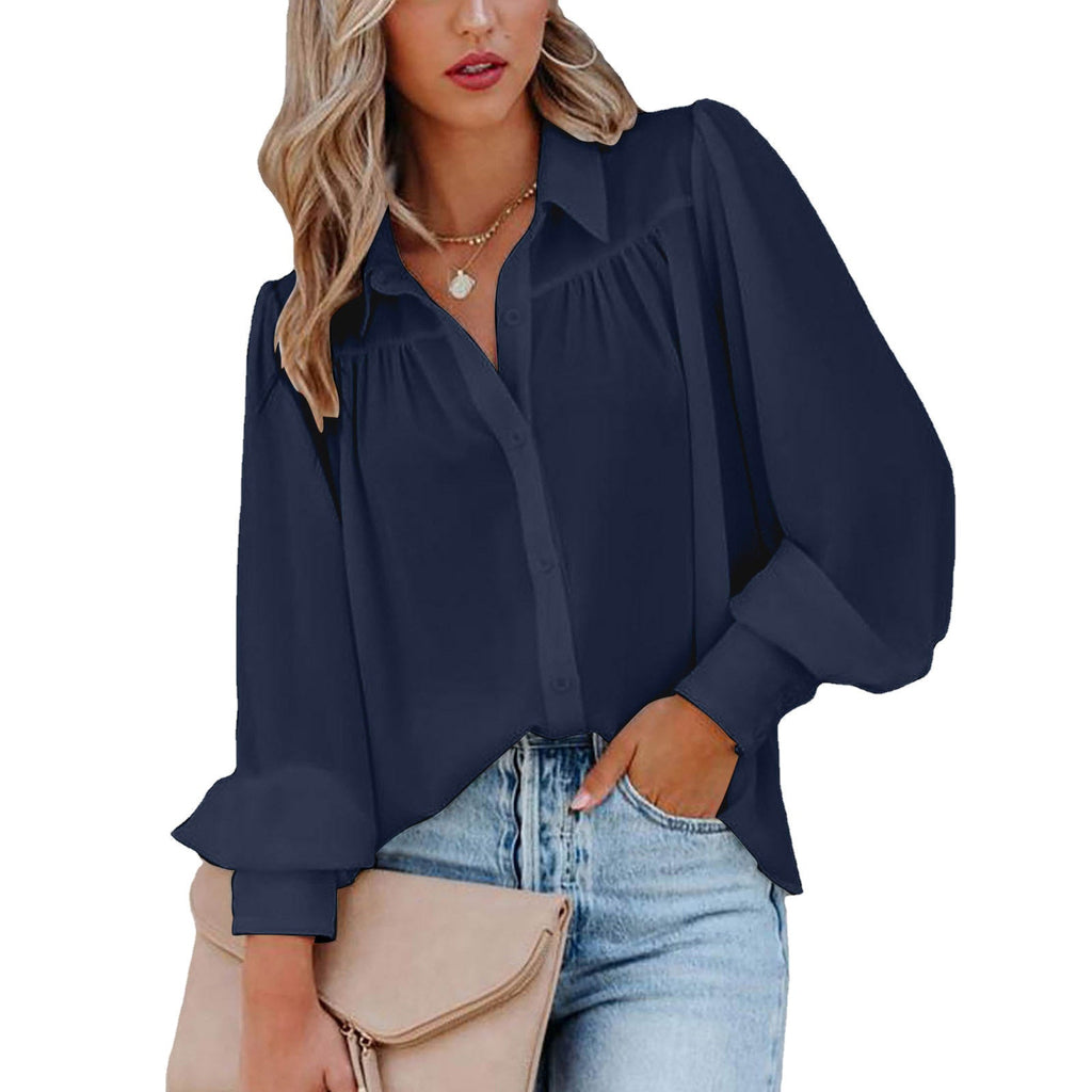 Women's Blouse with Feminine Ruffle Details and Loose Sleeves