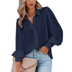 Women's Blouse with Feminine Ruffle Details and Loose Sleeves