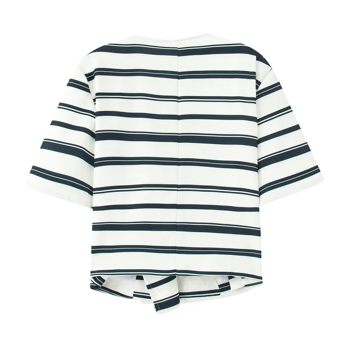 Women's Striped Blazer and Shorts Set with Button Details