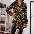 Women's Casual Blouse with Floral Pattern and Waist Tie