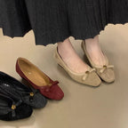 Women's Ballet Flats with Elegant Bow Accent and High-Quality Suede
