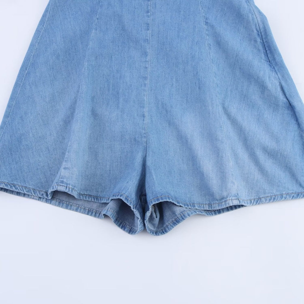 Women's Slim-Fit Denim Jumpsuit with Adjustable Straps