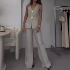 Two-Piece Suit Set with Deep V-Neck