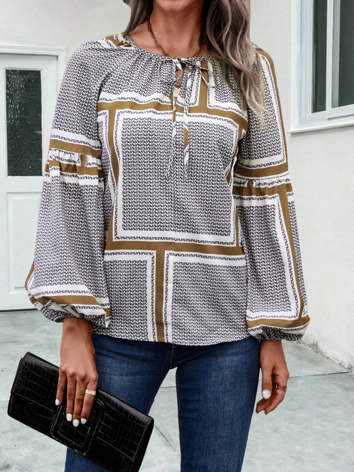 Women's Blouse with Elegant Ruffle Details and Modern Pattern