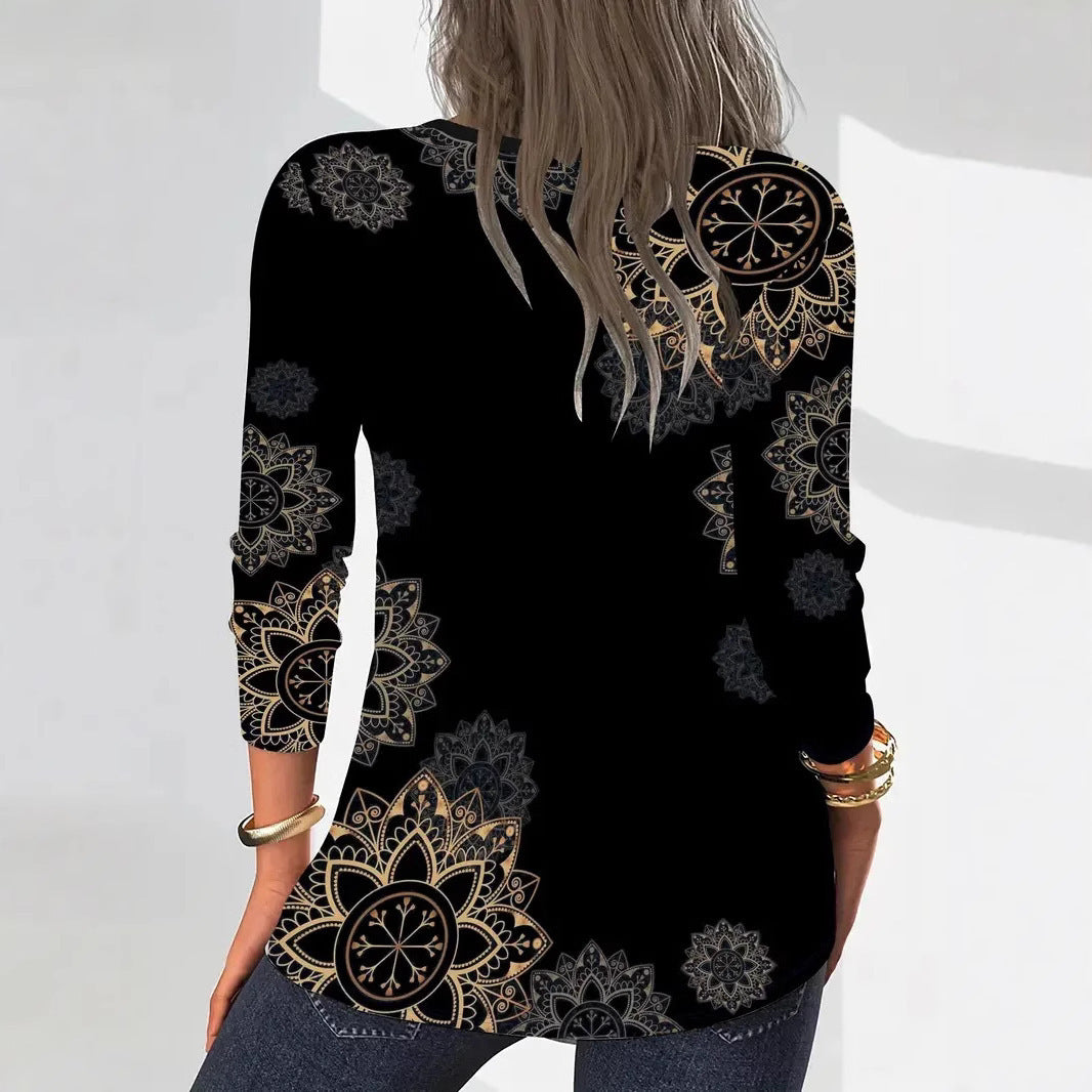 Women's Floral Print Blouse with Zipper