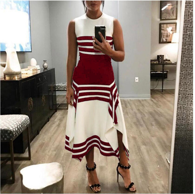 Women's Asymmetrical Striped Maxi Dress
