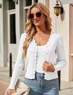 Women's Elegant Cardigan with Wavy Edges