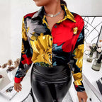 Women's Blouse in Eye-Catching Pattern Mix with Luxurious Accents