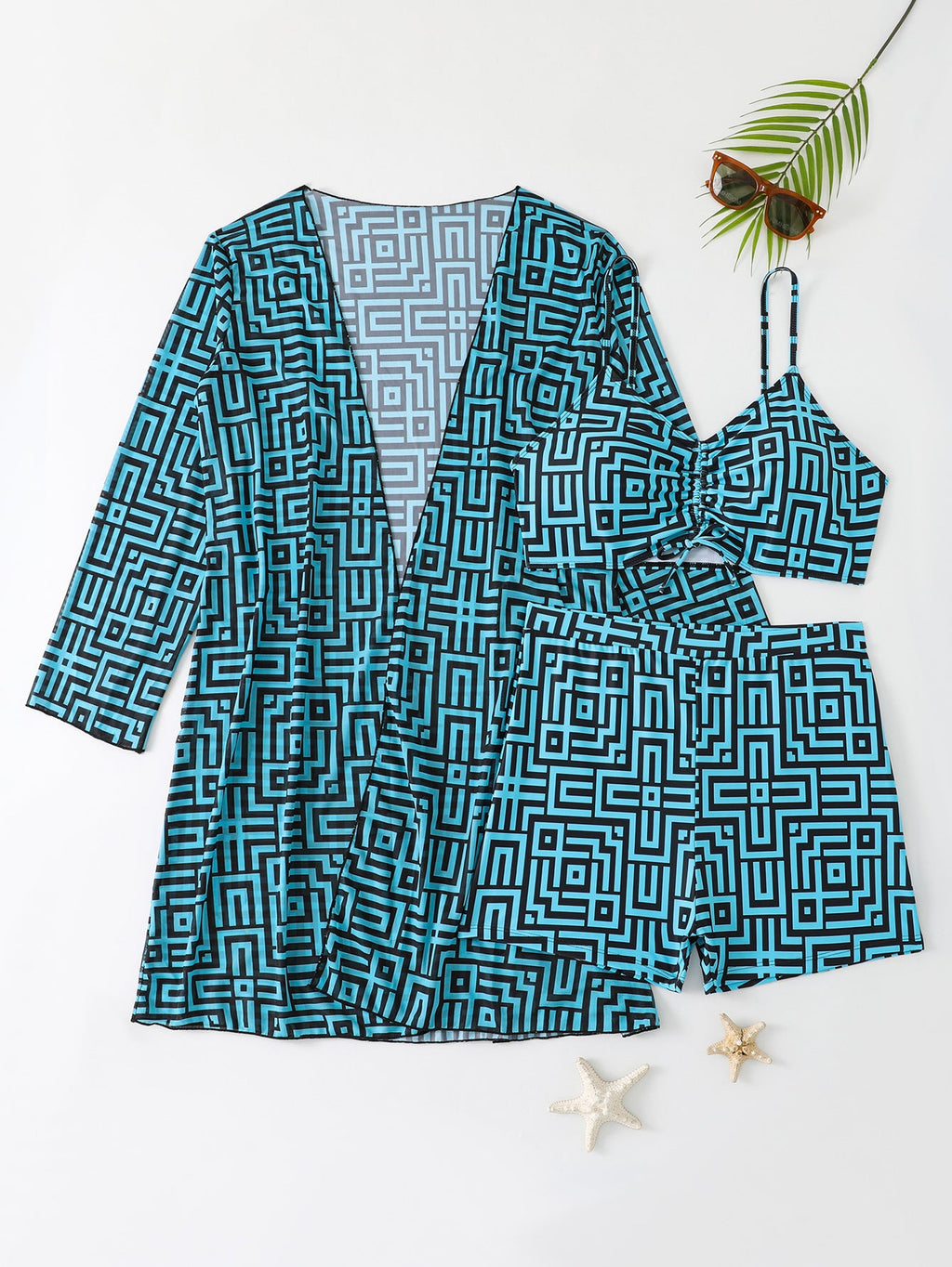Women's Swimwear Set with Stylish Kimono and Shorts