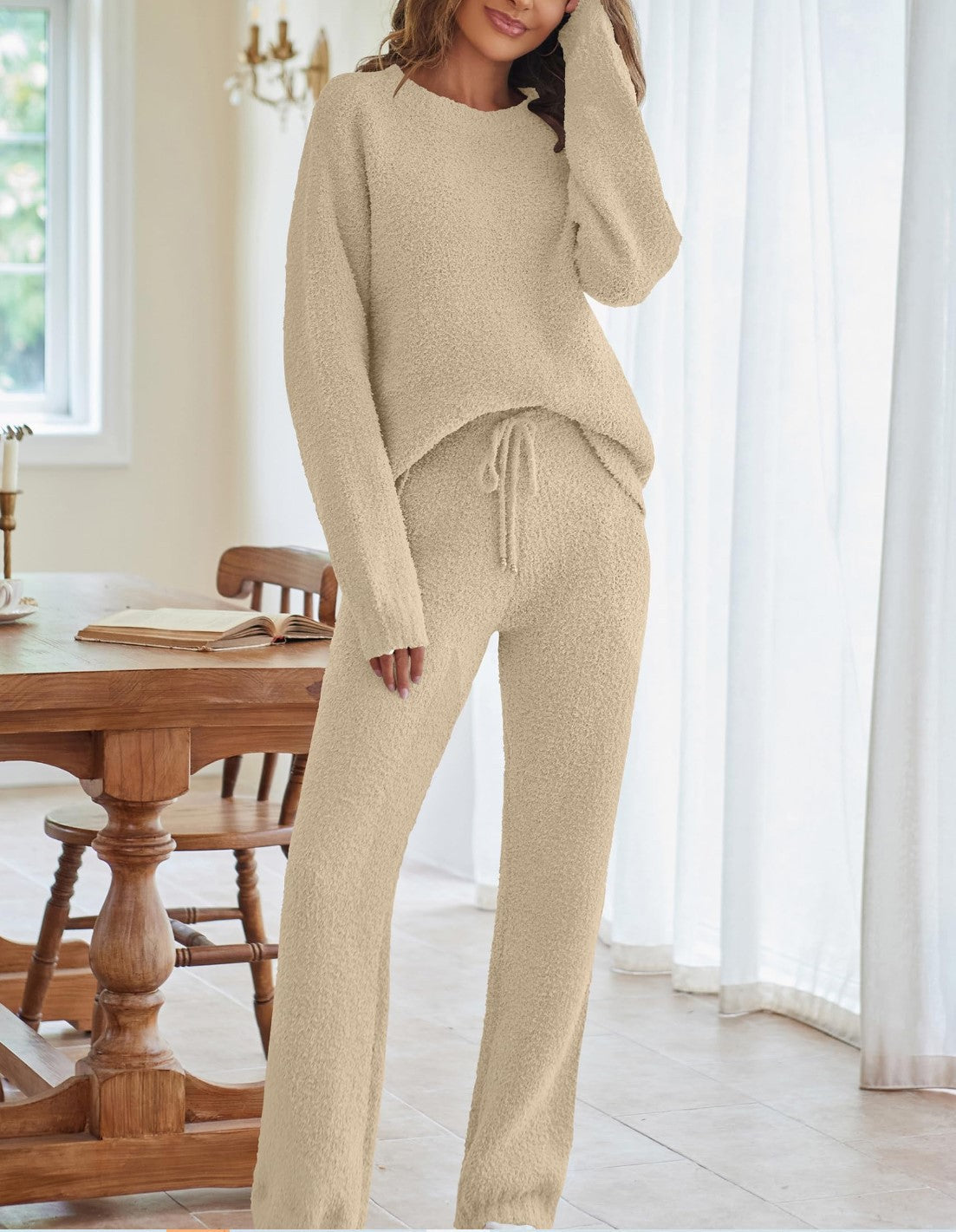 Women's Cozy Lounge Set with Oversized Sweater and Drawstring Pants