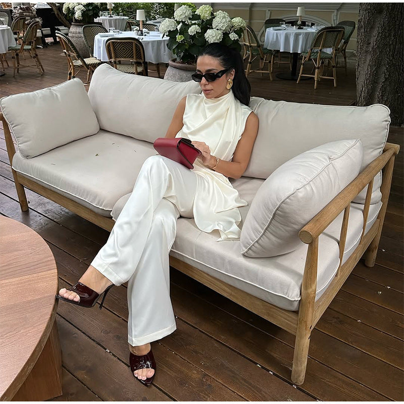 Women's Elegant Flowing Chiffon Trousers with Asymmetrical Cut