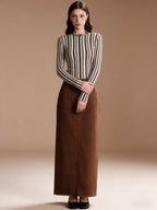 Women's High-Waisted Denim Maxi Skirt with Frayed Hem