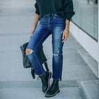 Women's Cropped Jeans with Distressed Details