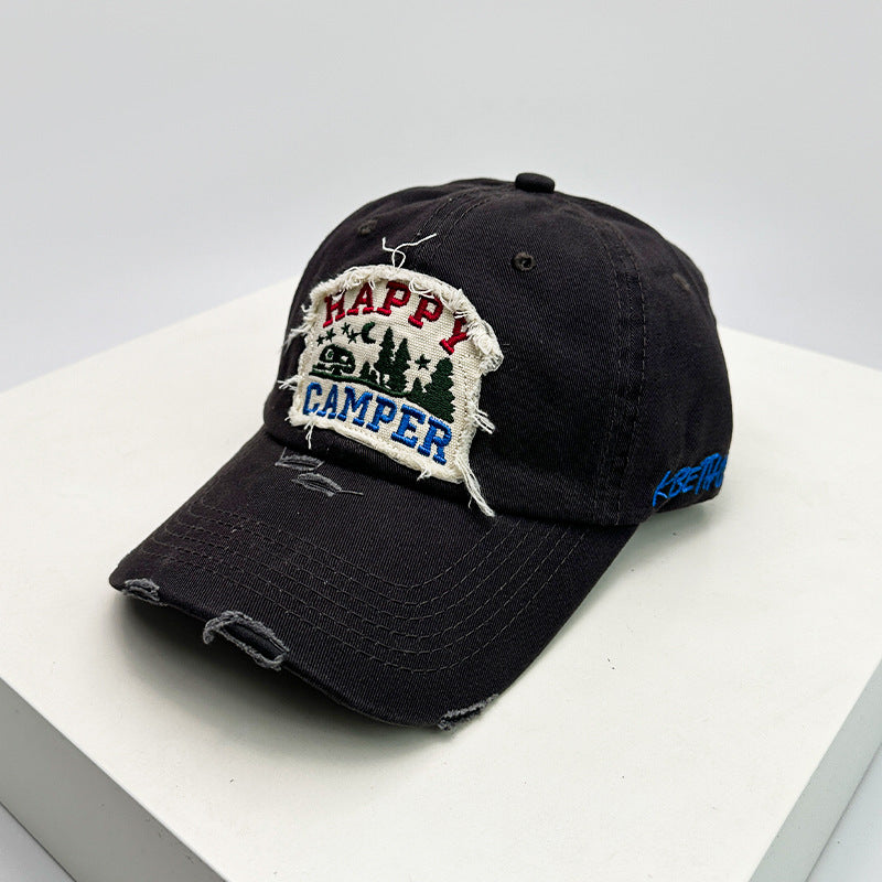 Men's Distressed Embroidered Camping Cap