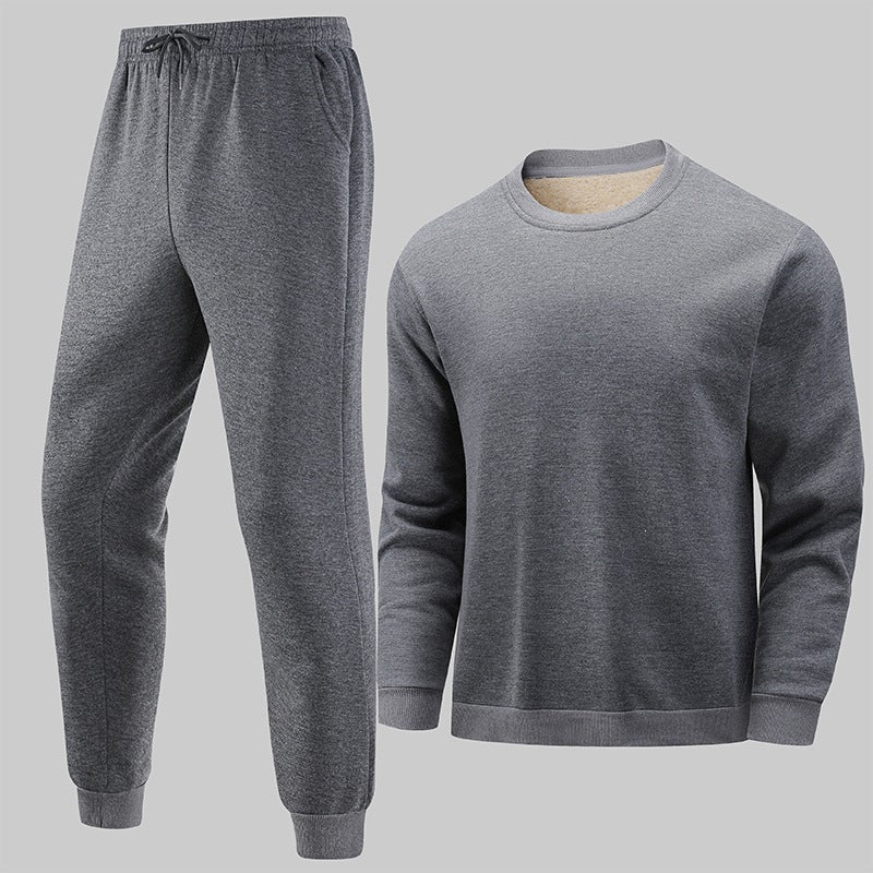 Men's Thermo Fleece Lounge Set with Crew Neck Sweater & Tapered Jogging Pants