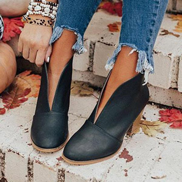 Women's Ankle Boots with Fashionable Cut and Textured Finish
