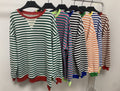 Women's Comfortable Striped Sweater with Raglan Sleeves and Elastic Cuffs