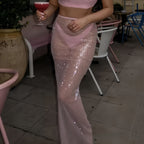 Women's Glitter Maxi Skirt with Sheer Accents and Shimmering Fabric