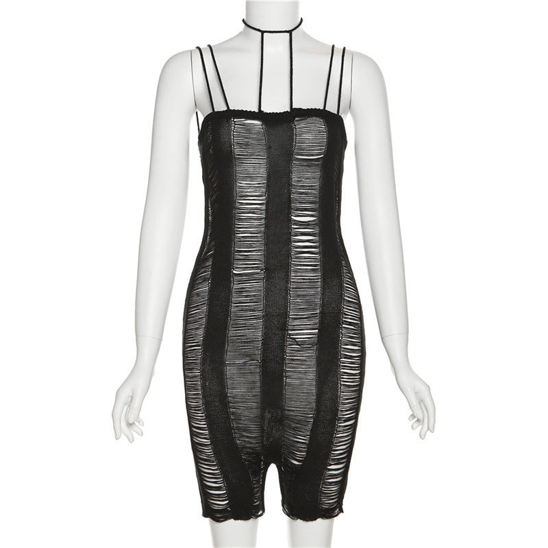 Women's Ribbed Bodycon Jumpsuit with Elegant Straps
