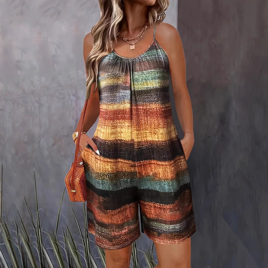 Women's Casual Striped Jumpsuit with Pockets